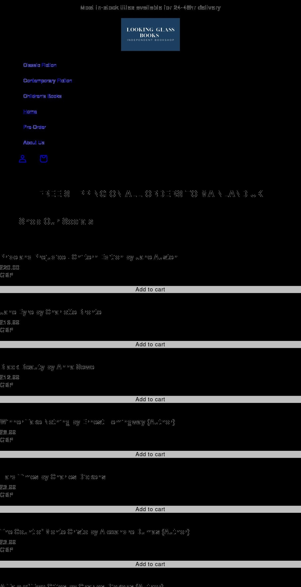 lookingglassbookshop.com shopify website screenshot