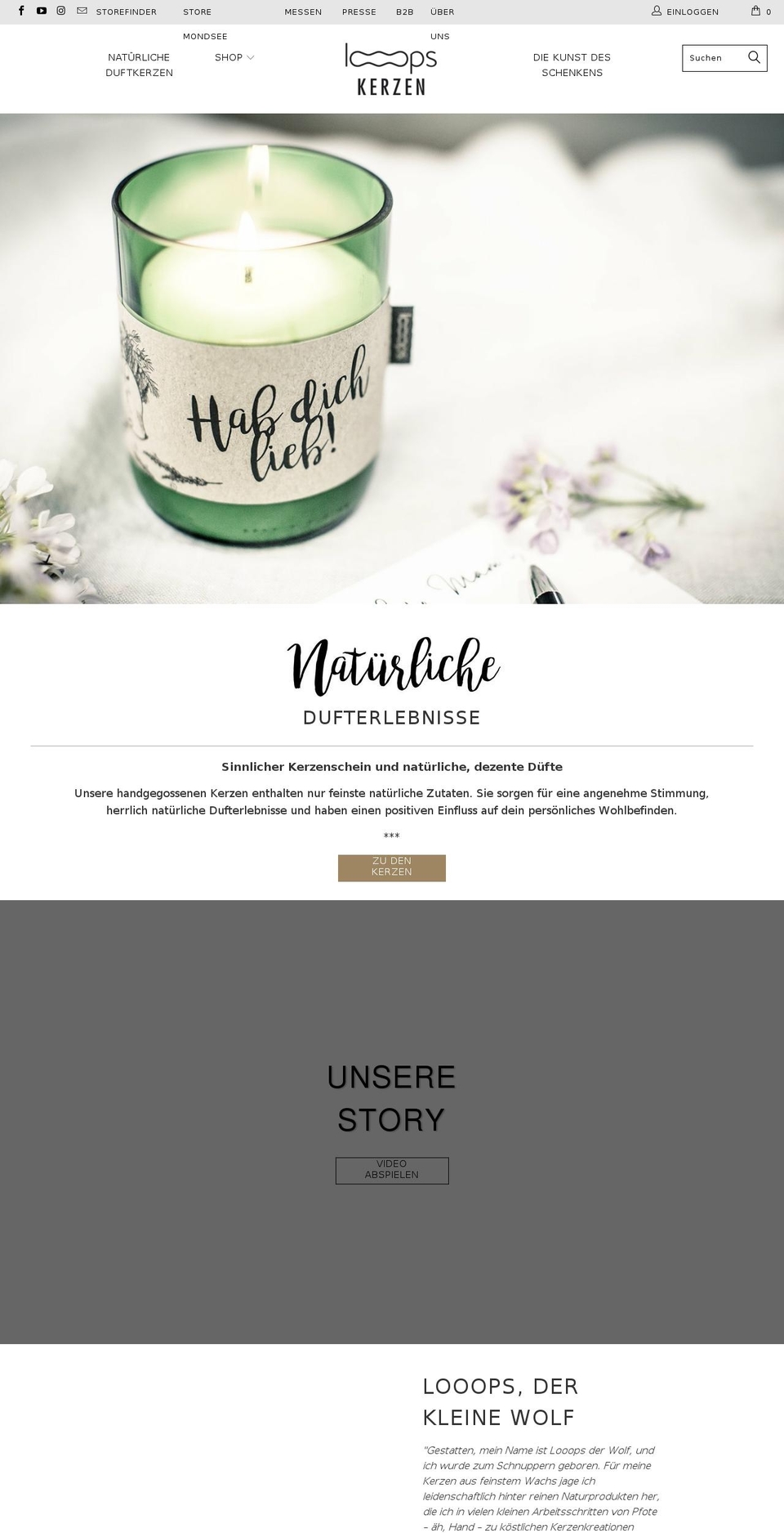 looopskerzen.at shopify website screenshot