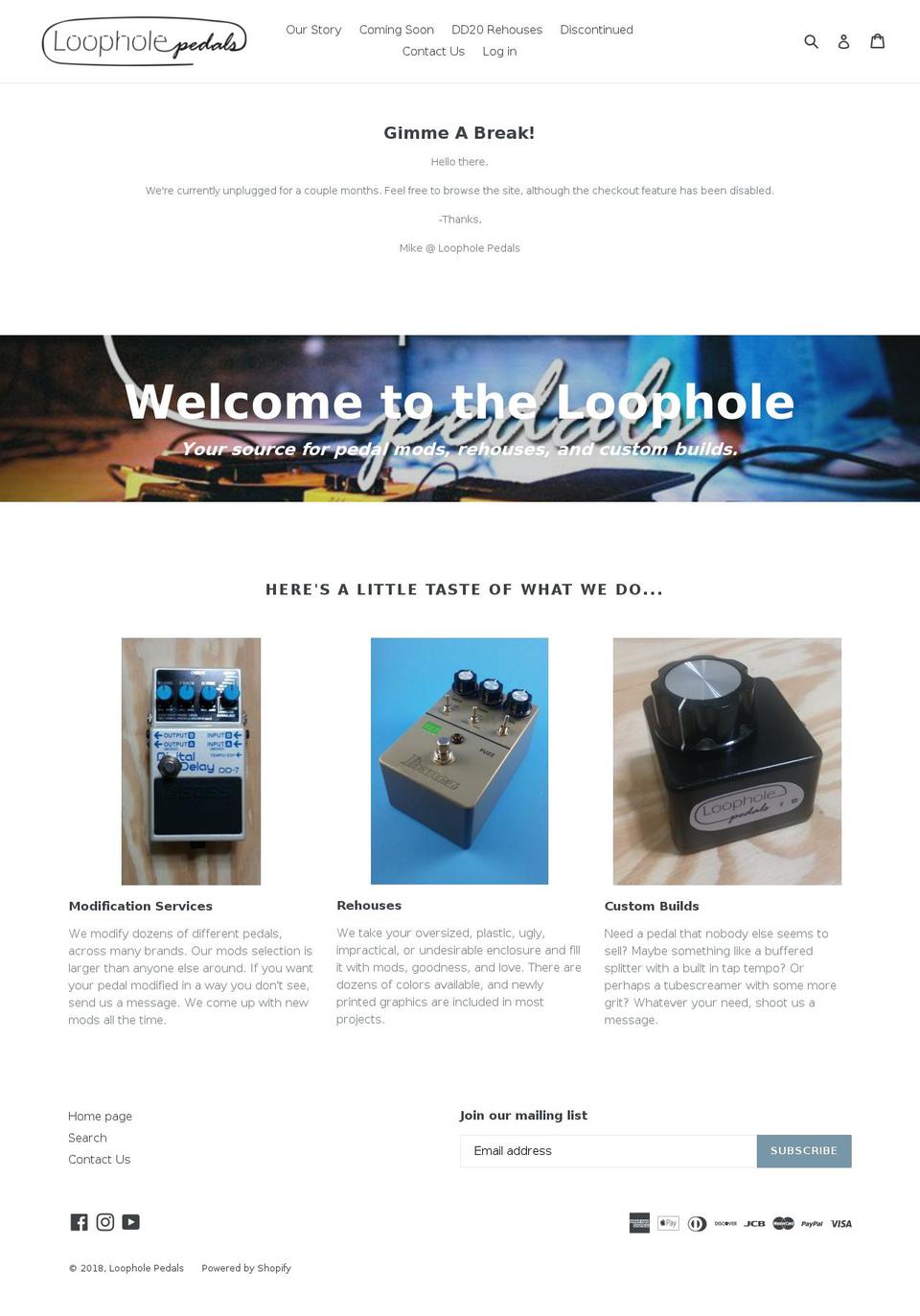 loopholepedals.com shopify website screenshot