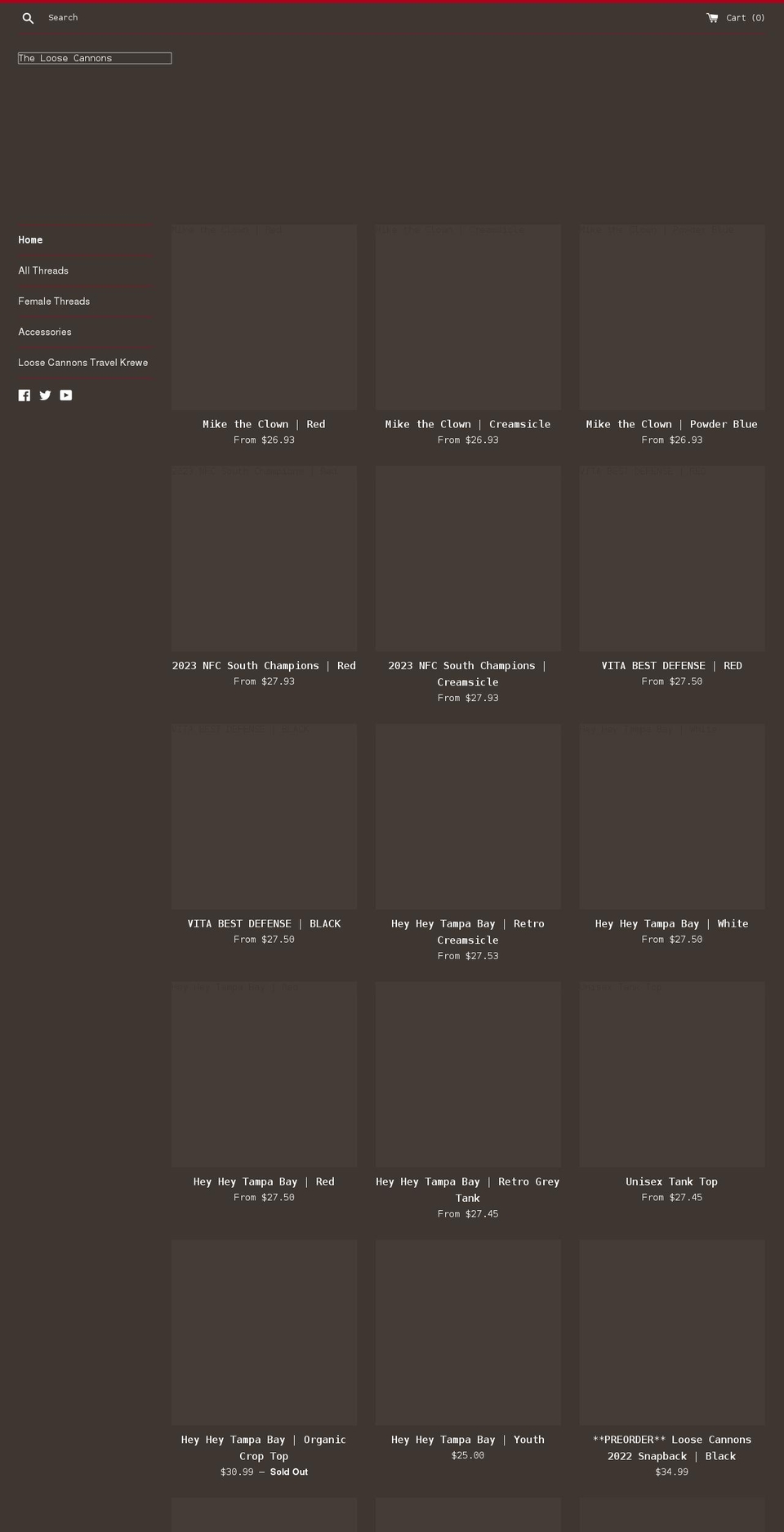 loosecannonsmerch.com shopify website screenshot