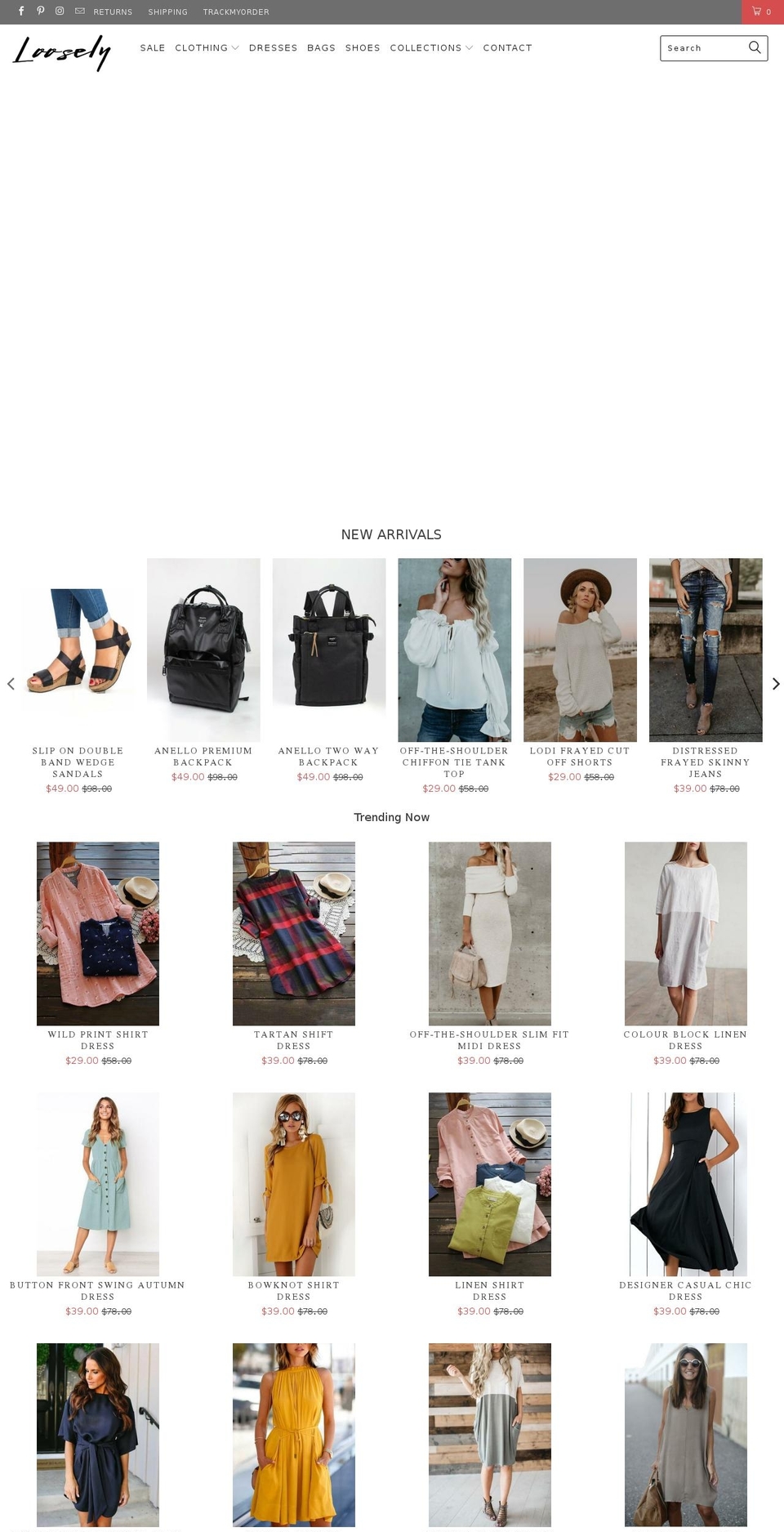 Theme v Shopify theme site example looselystore.com