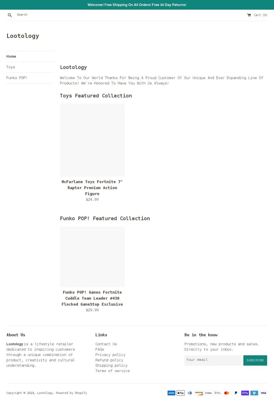 lootology.net shopify website screenshot