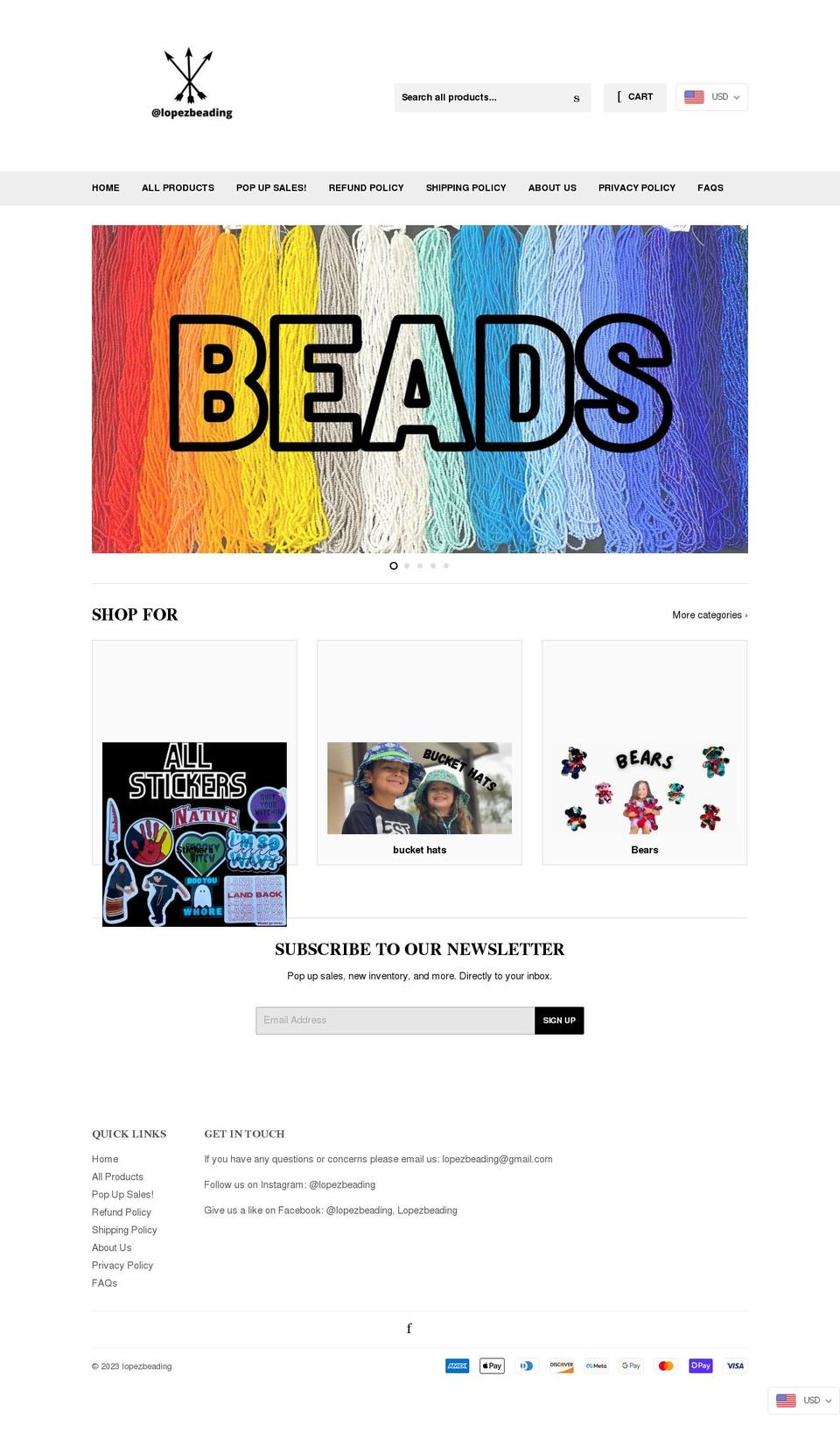 lopezbeading.com shopify website screenshot