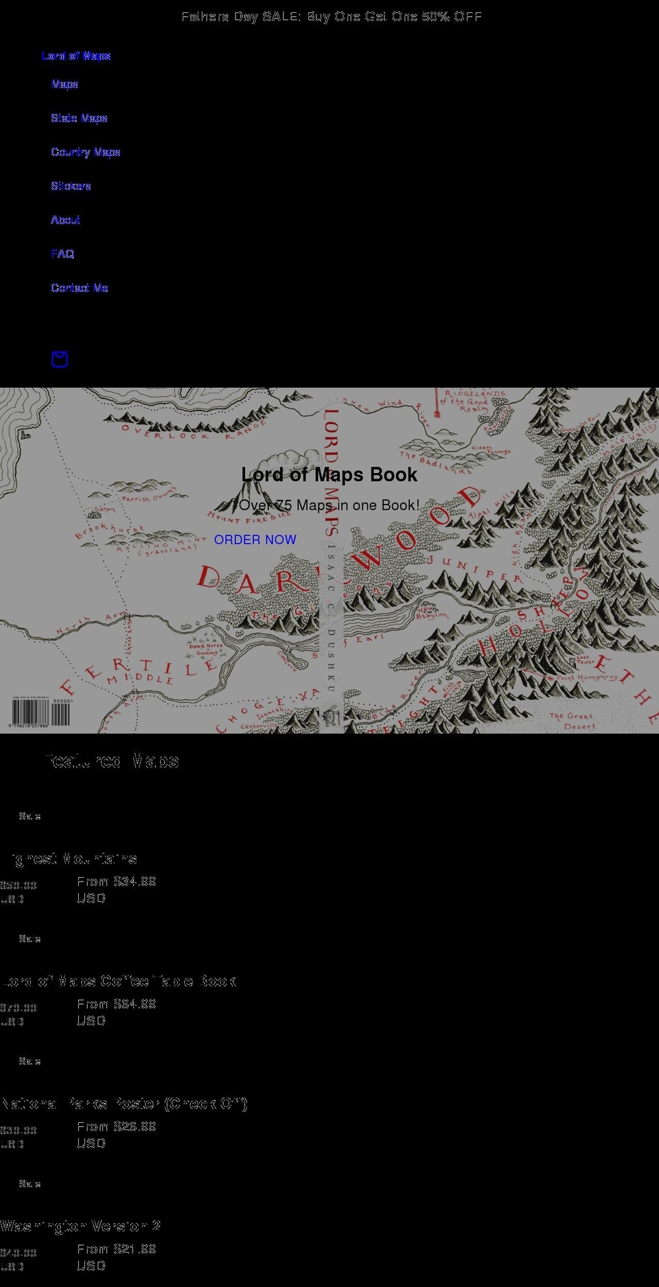 lordofmaps.com shopify website screenshot