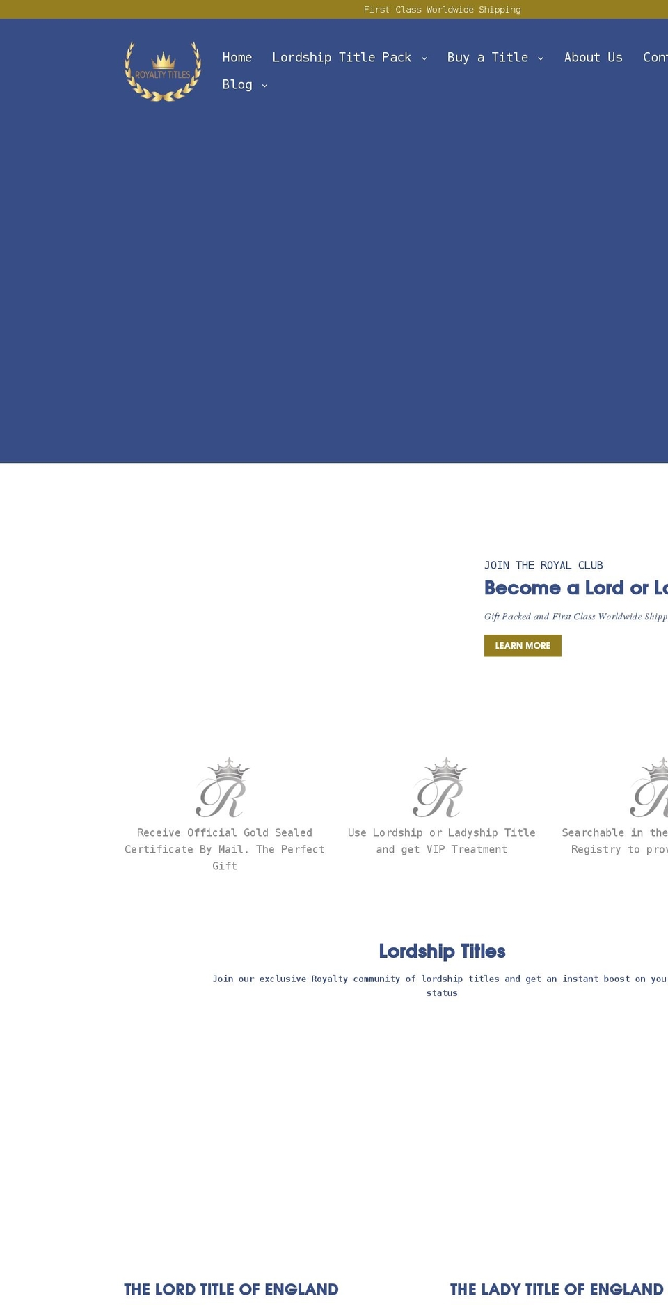 lordshiptitles.com shopify website screenshot
