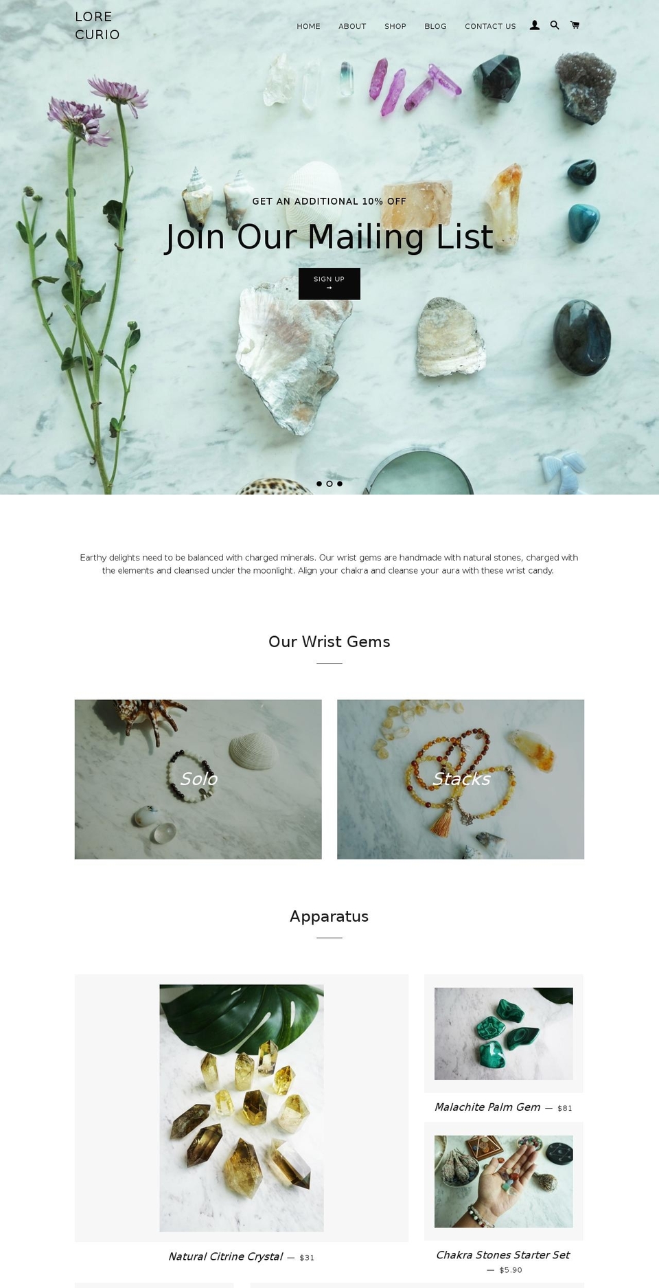 lorecurio.com — Shopify storefront screenshot
