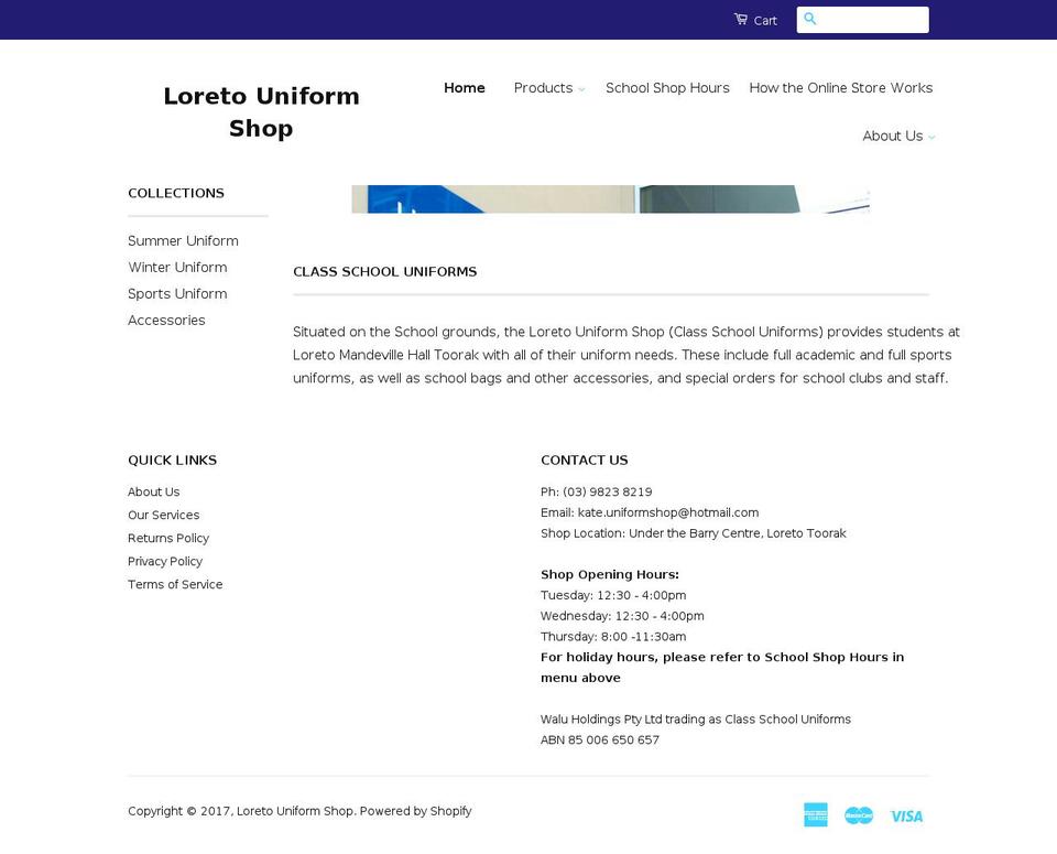 loretouniformshop.com shopify website screenshot