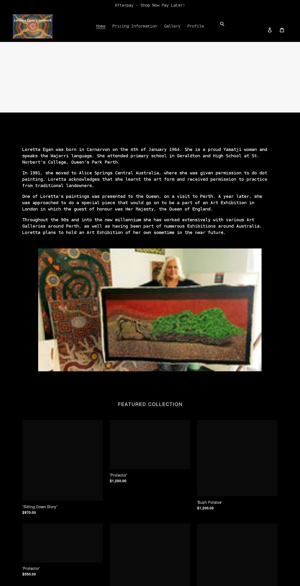 lorettaegansartwork.com shopify website screenshot