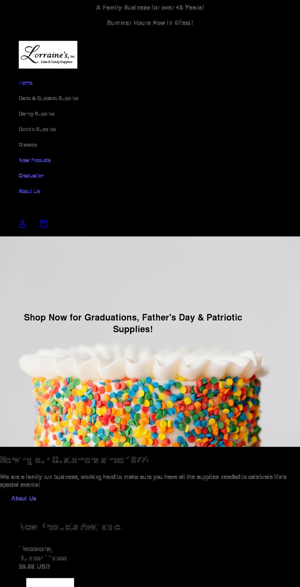 lorrainescakesupply.com shopify website screenshot