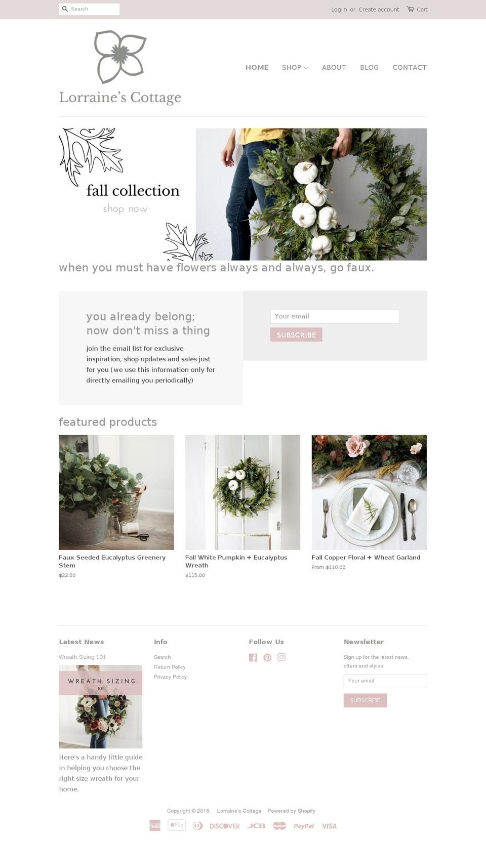 lorrainescottage.com shopify website screenshot