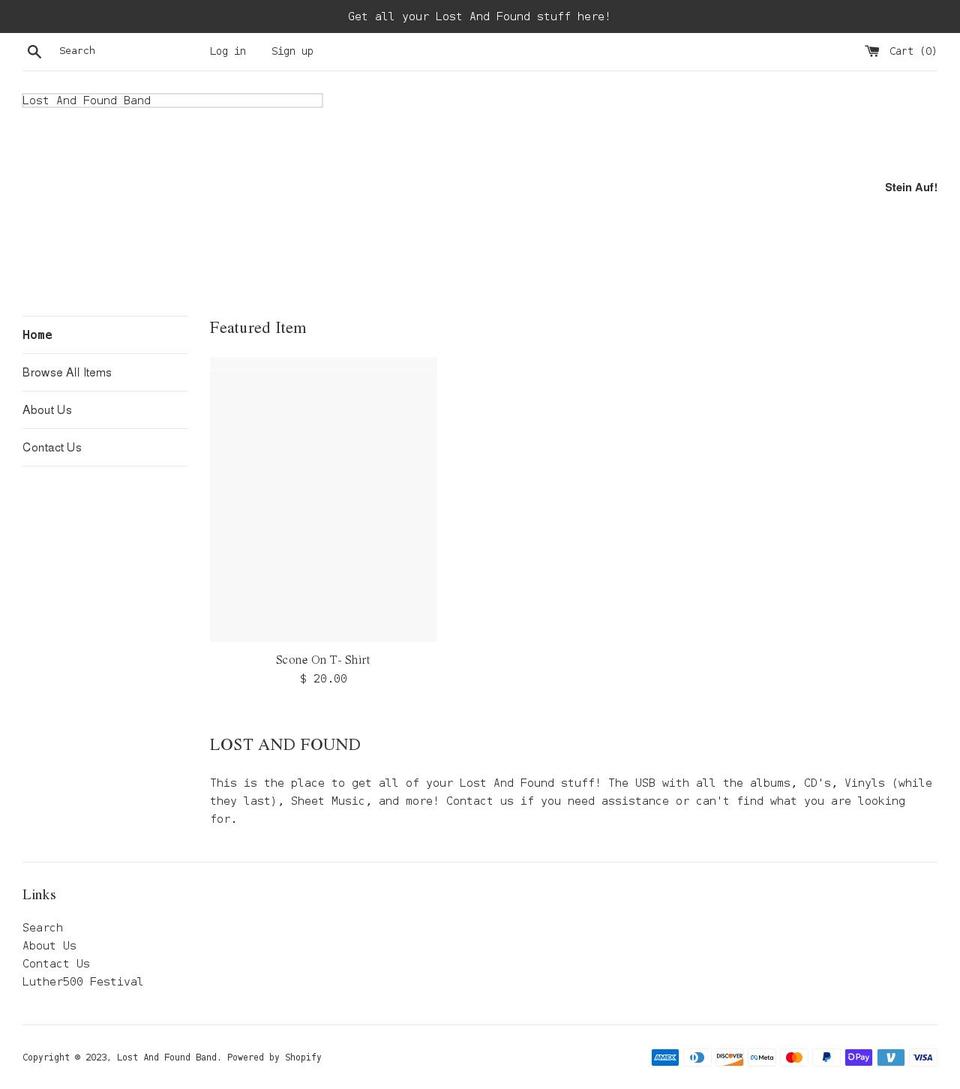 lost-and-found-band.myshopify.com shopify website screenshot