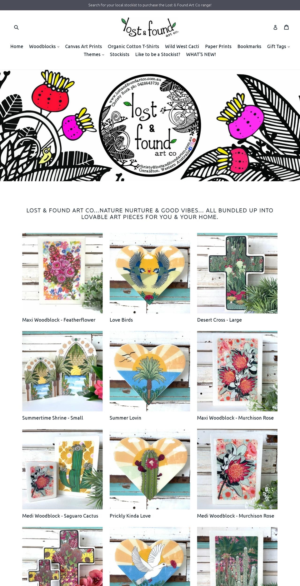lostandfoundartco.com.au shopify website screenshot