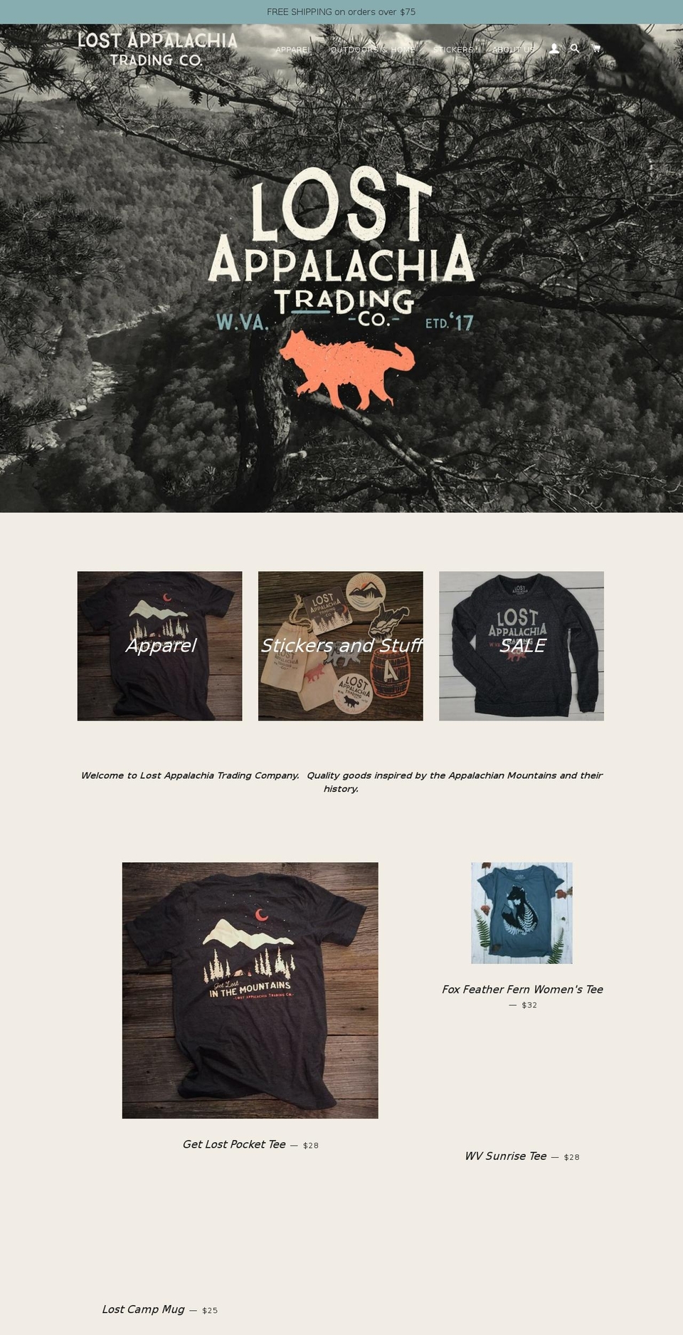 lostappalachia.com shopify website screenshot
