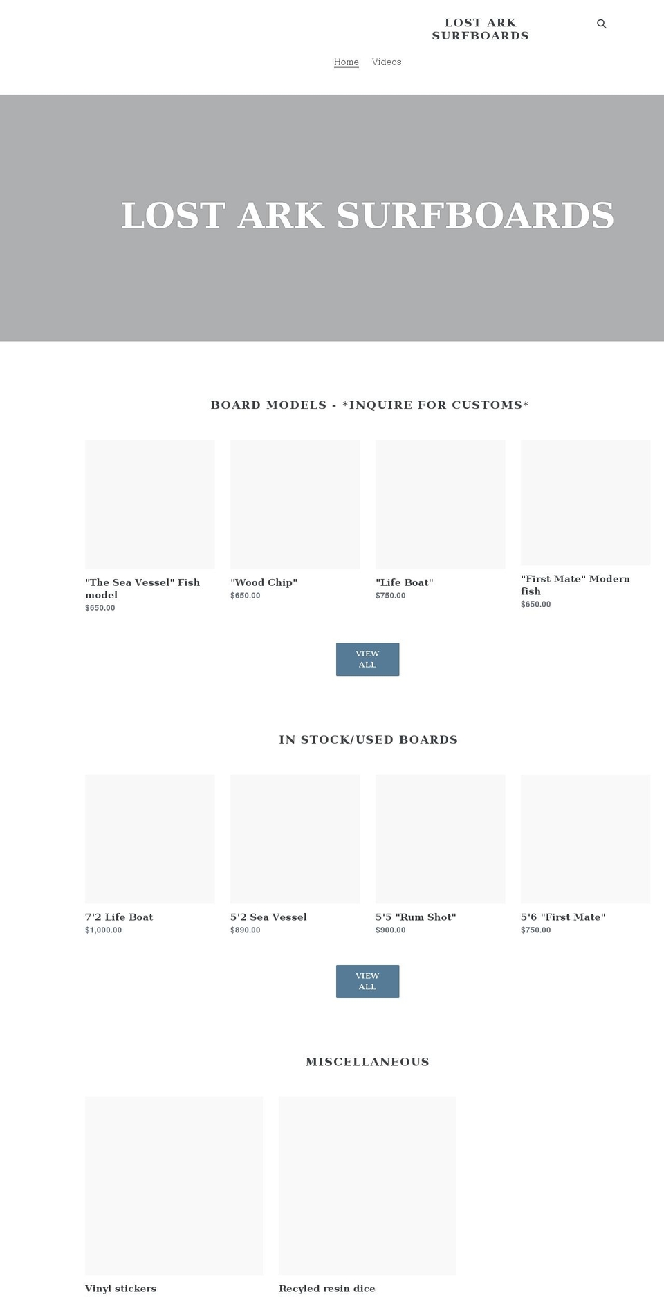 lostarksurfboards.com shopify website screenshot