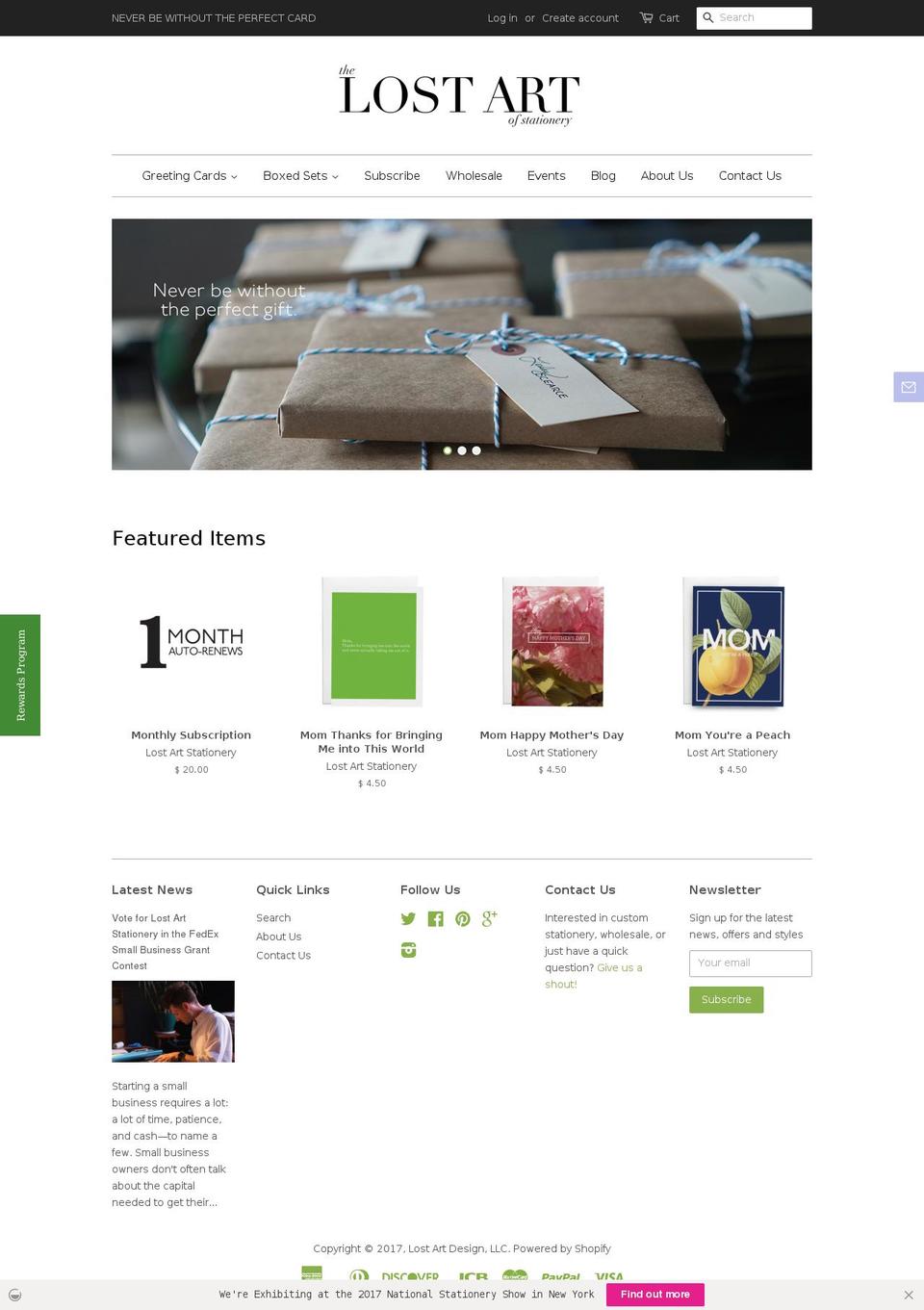 lostartstationary.com shopify website screenshot