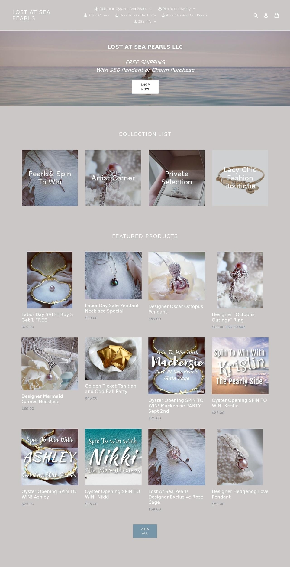 lostatseapearls.com — Shopify storefront screenshot