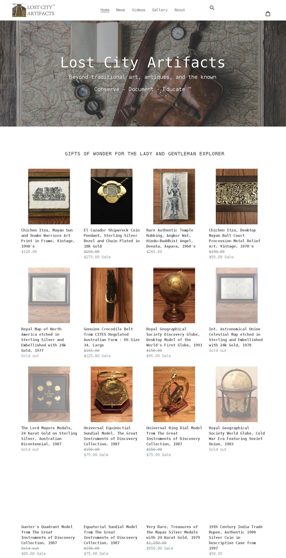 lostcityartifacts.com shopify website screenshot
