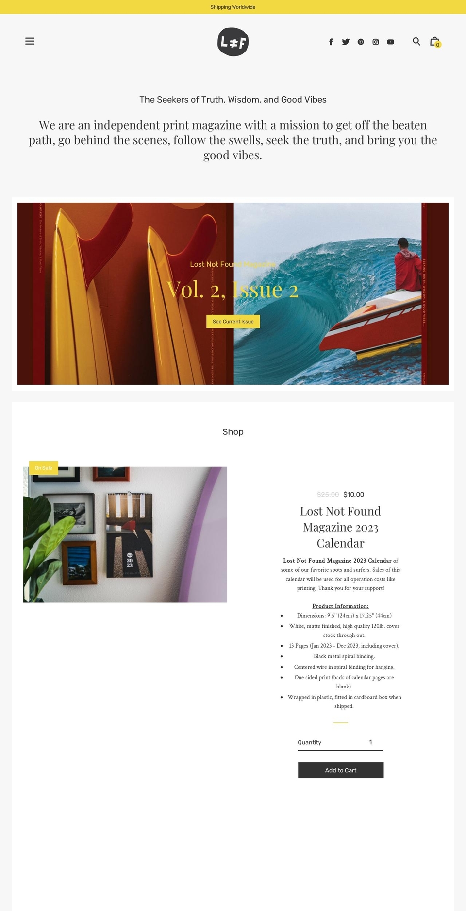 lostnotfoundmag.com shopify website screenshot