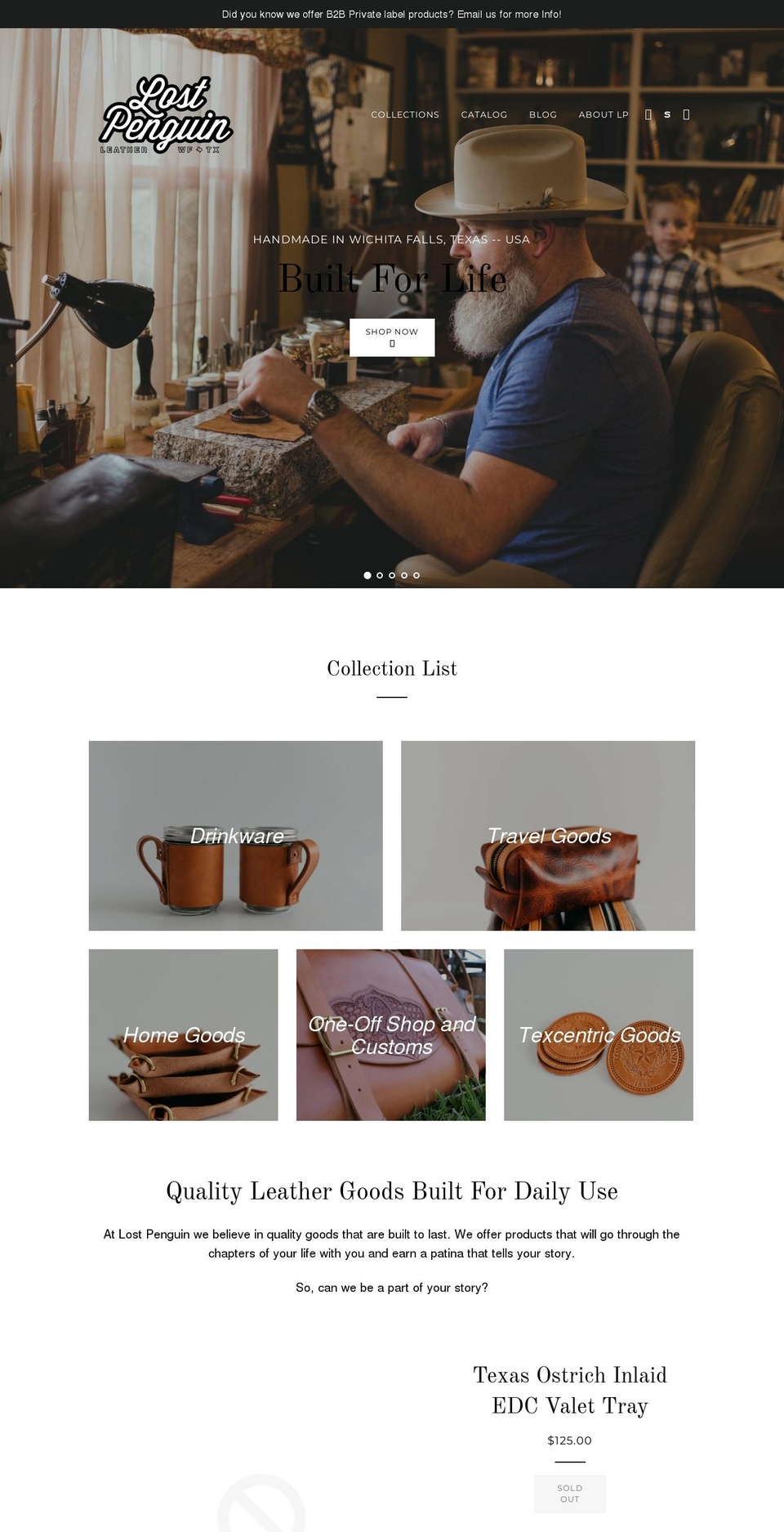 lostpenguinleather.com — Shopify storefront screenshot