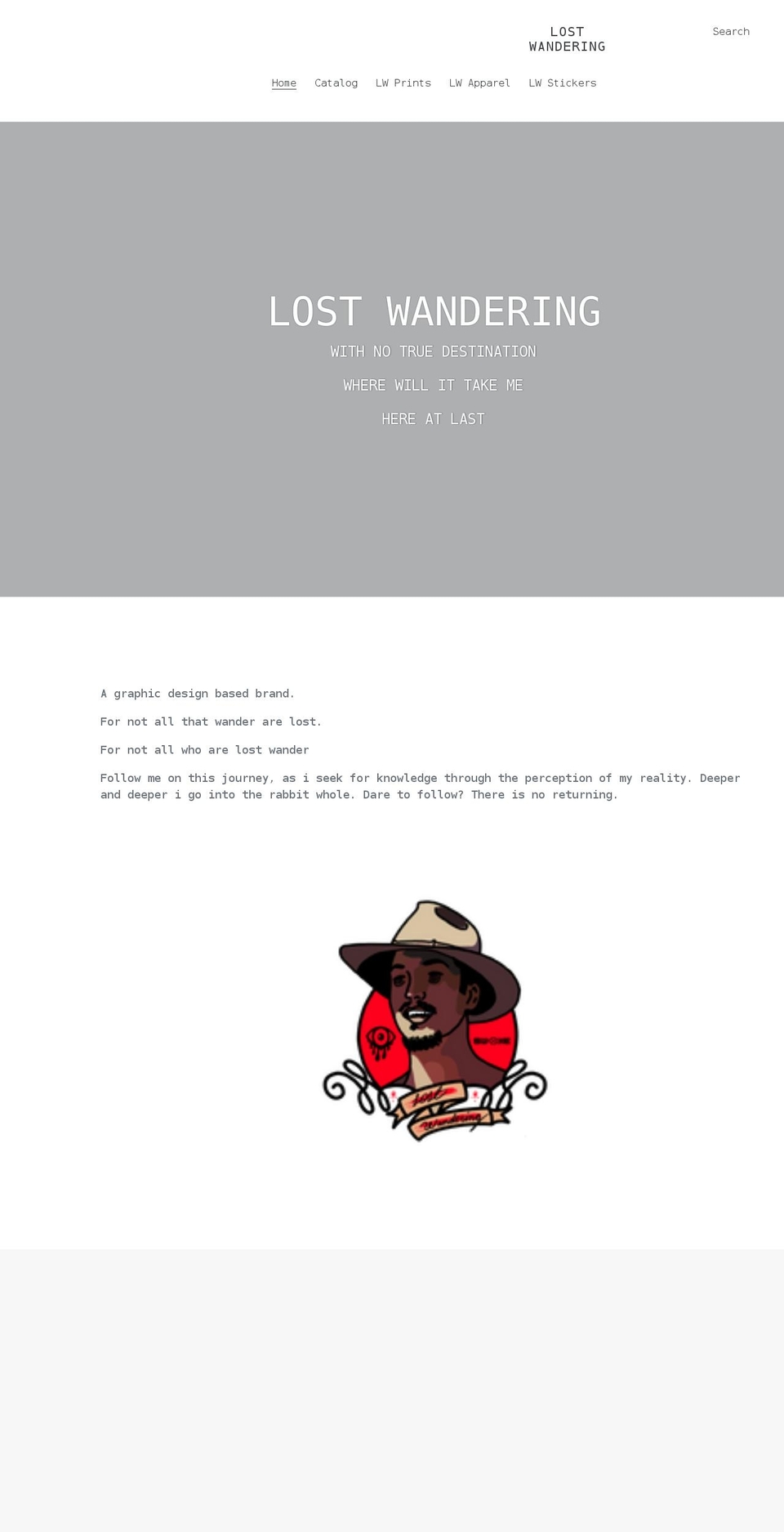 lostwanderingstore.com shopify website screenshot