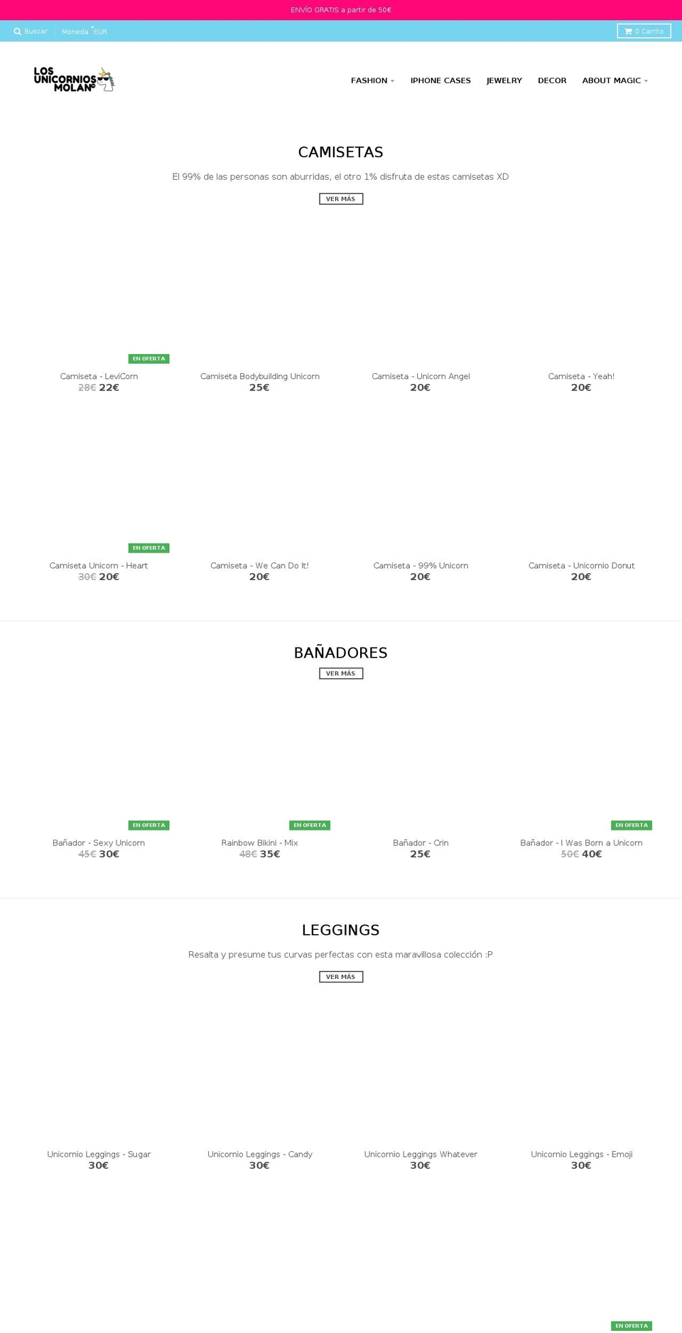 losunicorniosmolan.com — Shopify storefront screenshot