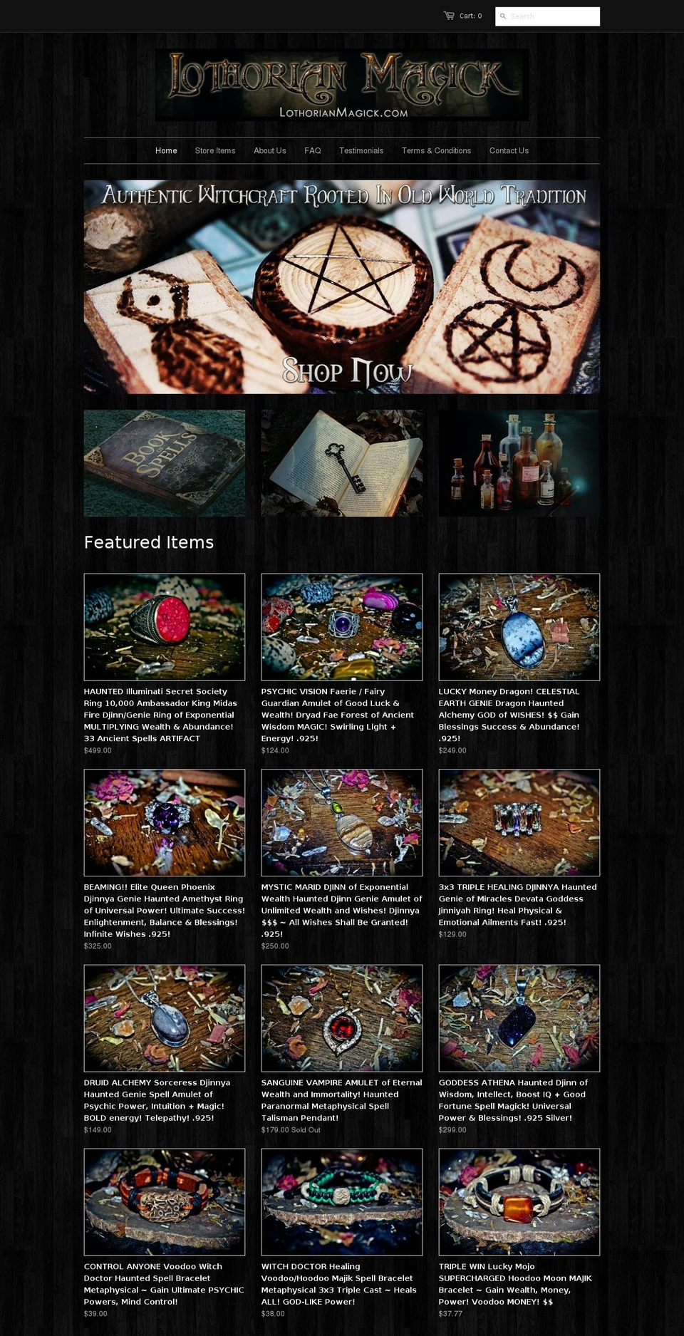 lothorianmagick.com shopify website screenshot