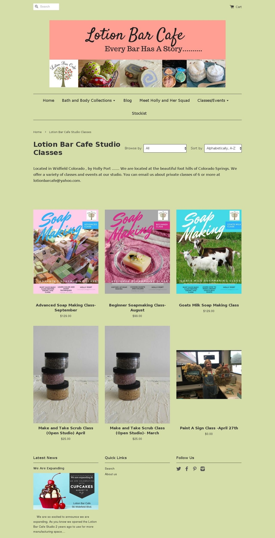 lotionbarcafestudio.com — Shopify storefront screenshot