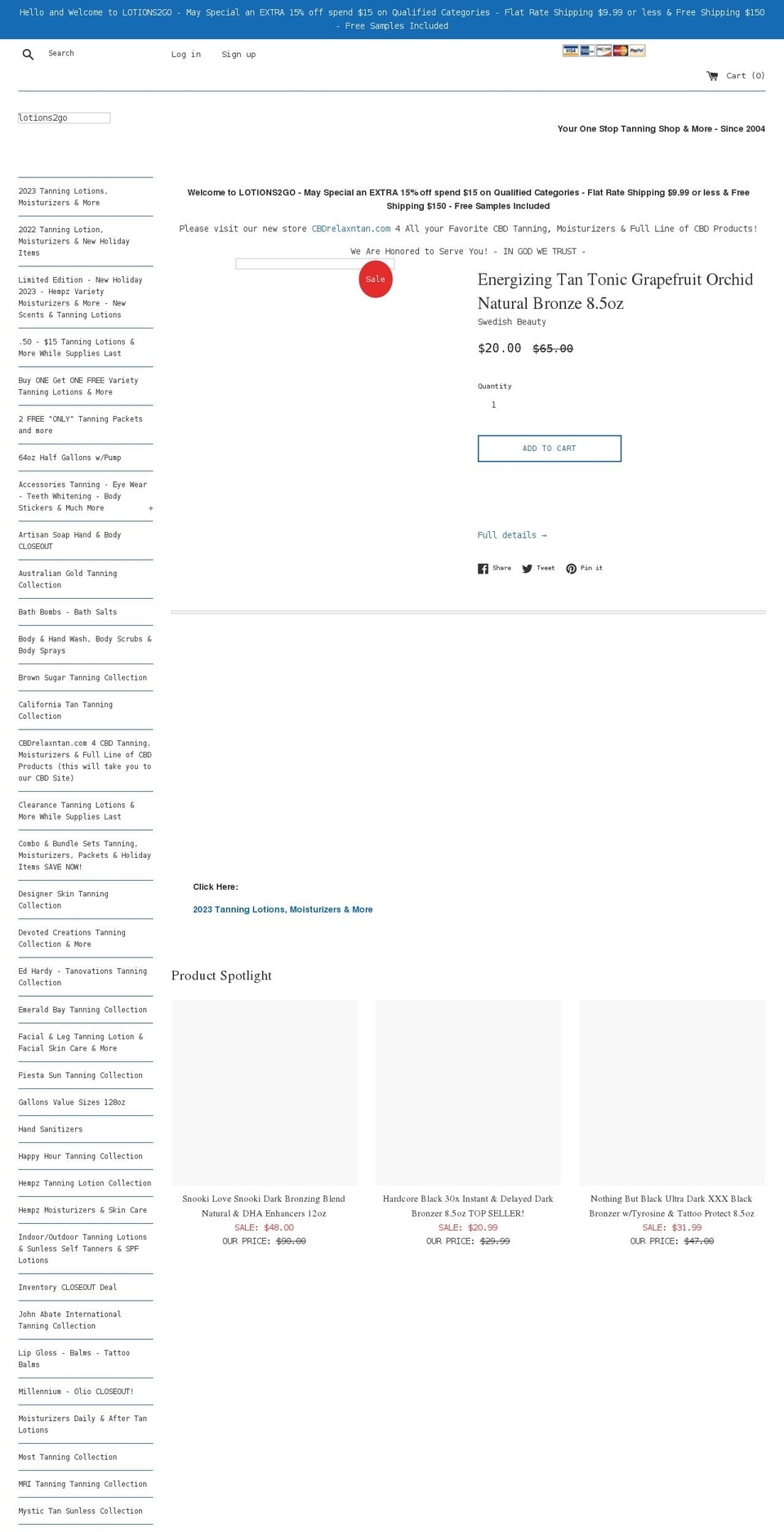 lotions2go.com shopify website screenshot