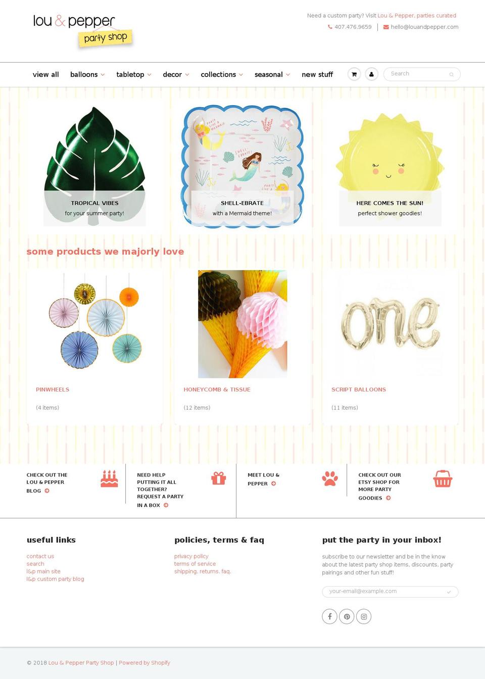 louandpepperpartyshop.com — Shopify storefront screenshot