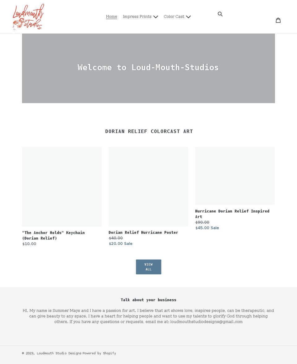 loudmouthstudiodesigns.com shopify website screenshot