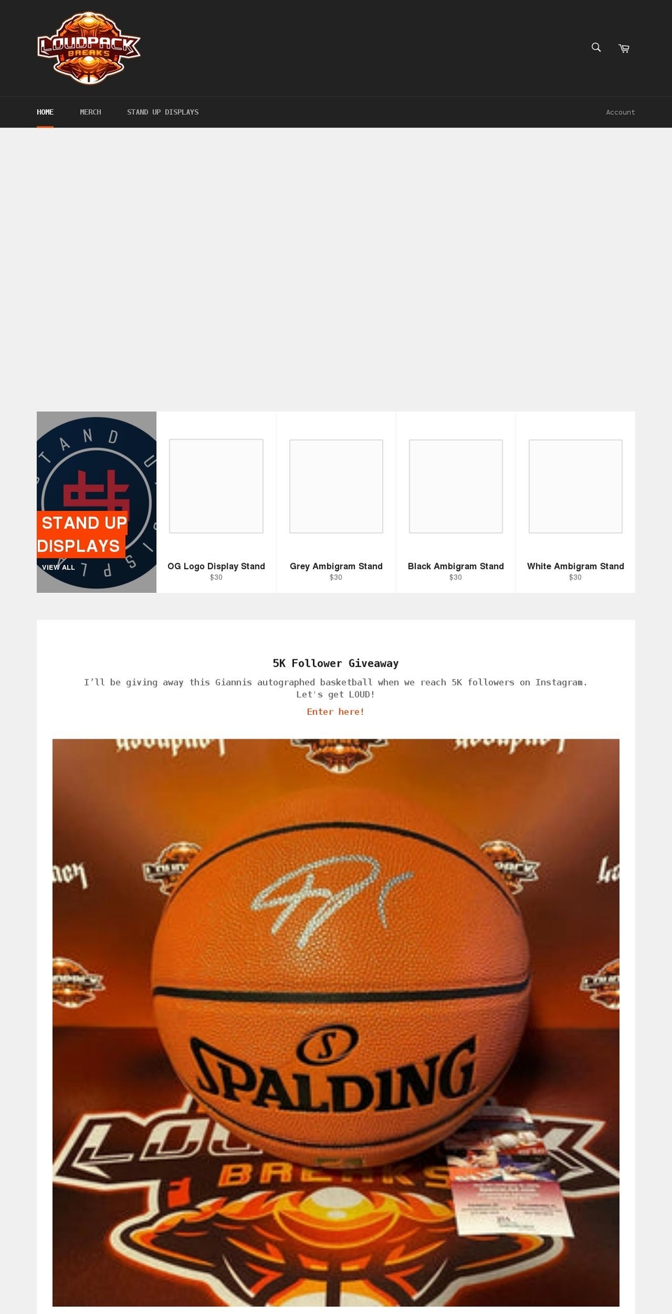 loudpackbreaks.com shopify website screenshot