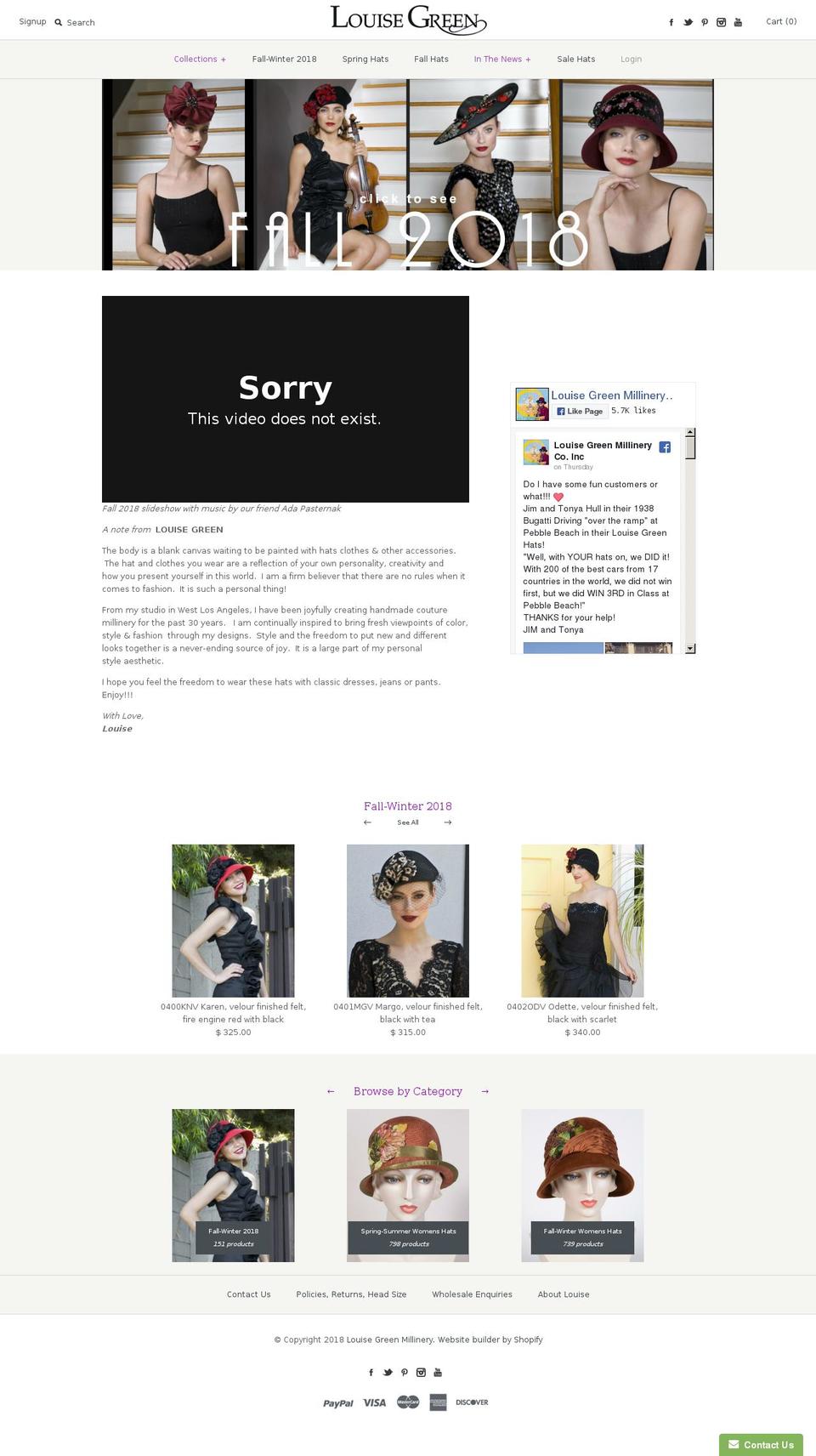 louisegreenhats.com shopify website screenshot