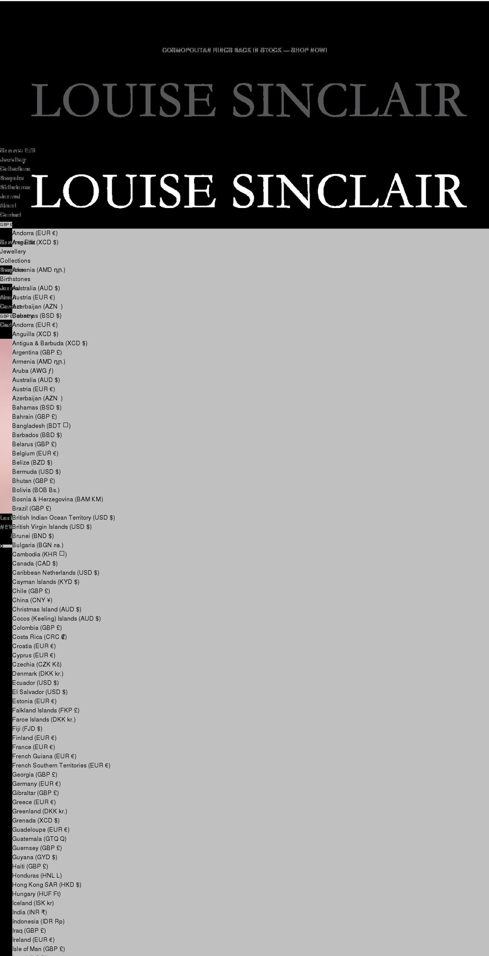 louisesinclair.com shopify website screenshot