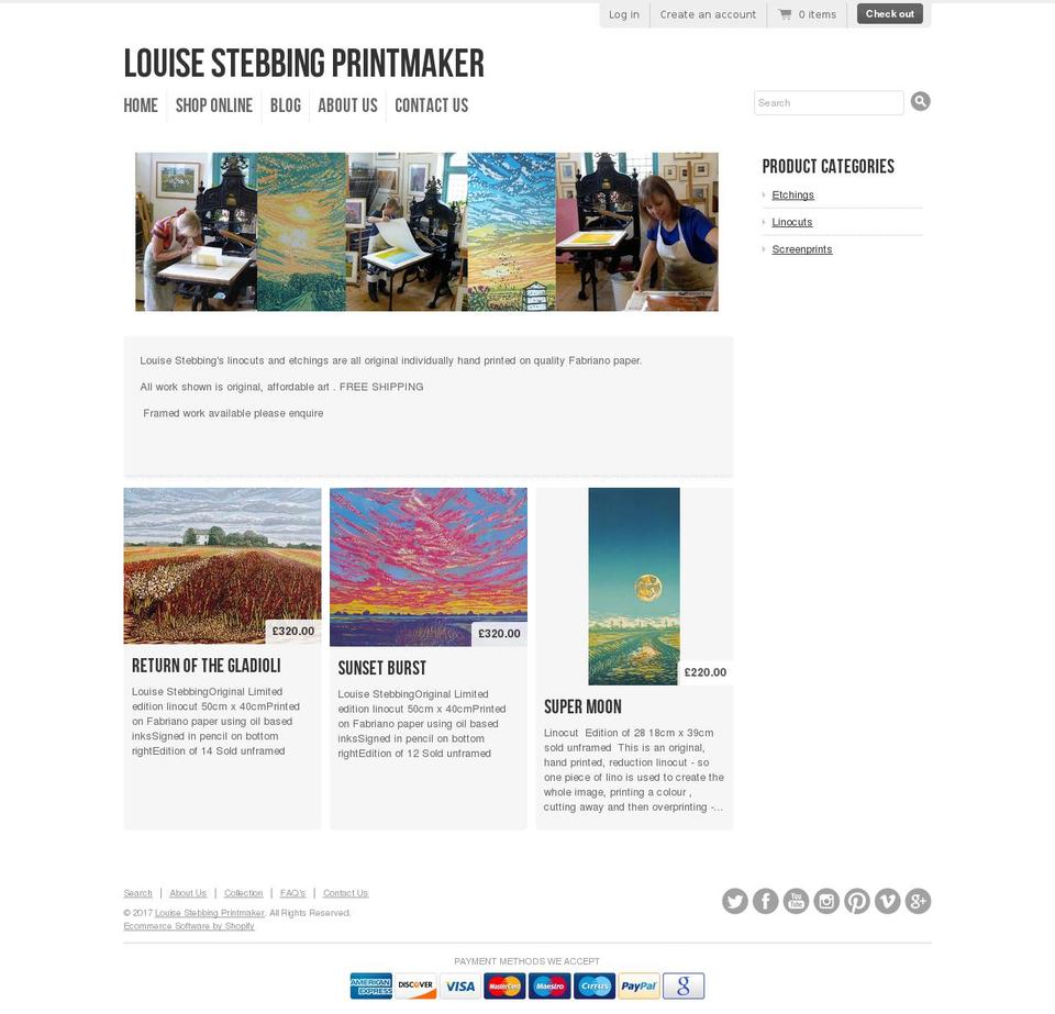 louisestebbingprintmaker.com shopify website screenshot