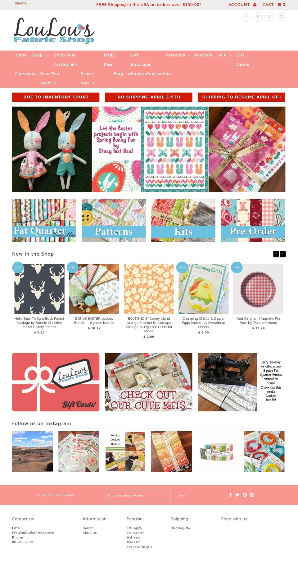 loulousfabricshop.com shopify website screenshot