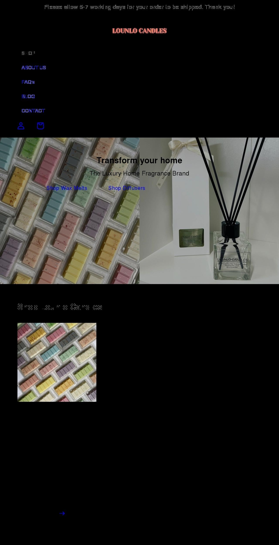 lounlocandles.co.uk shopify website screenshot