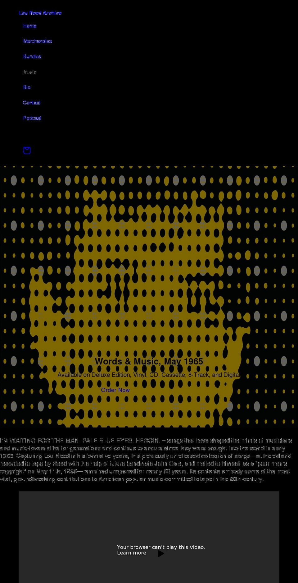 loureedarchive.com shopify website screenshot