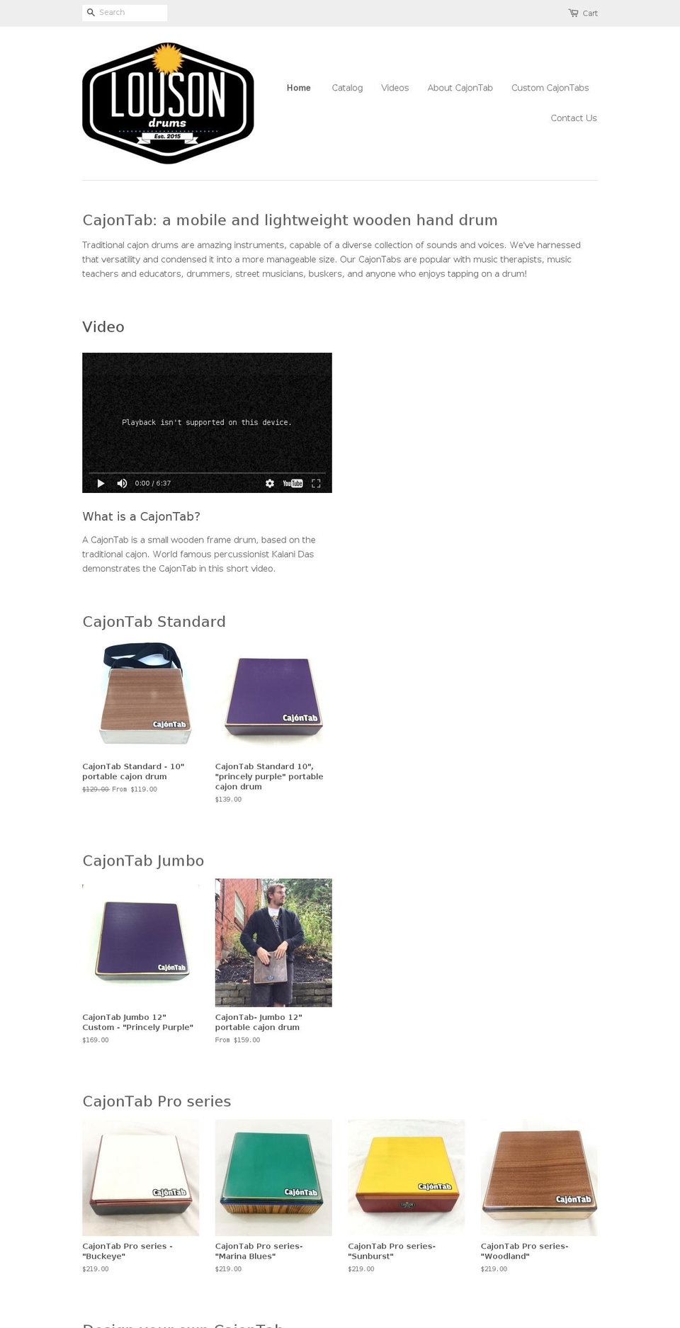 lousondrums.com shopify website screenshot