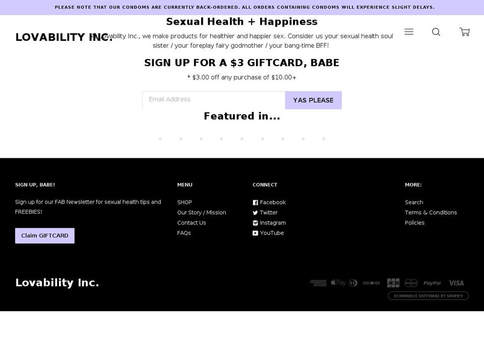 lovabilityproducts.com shopify website screenshot