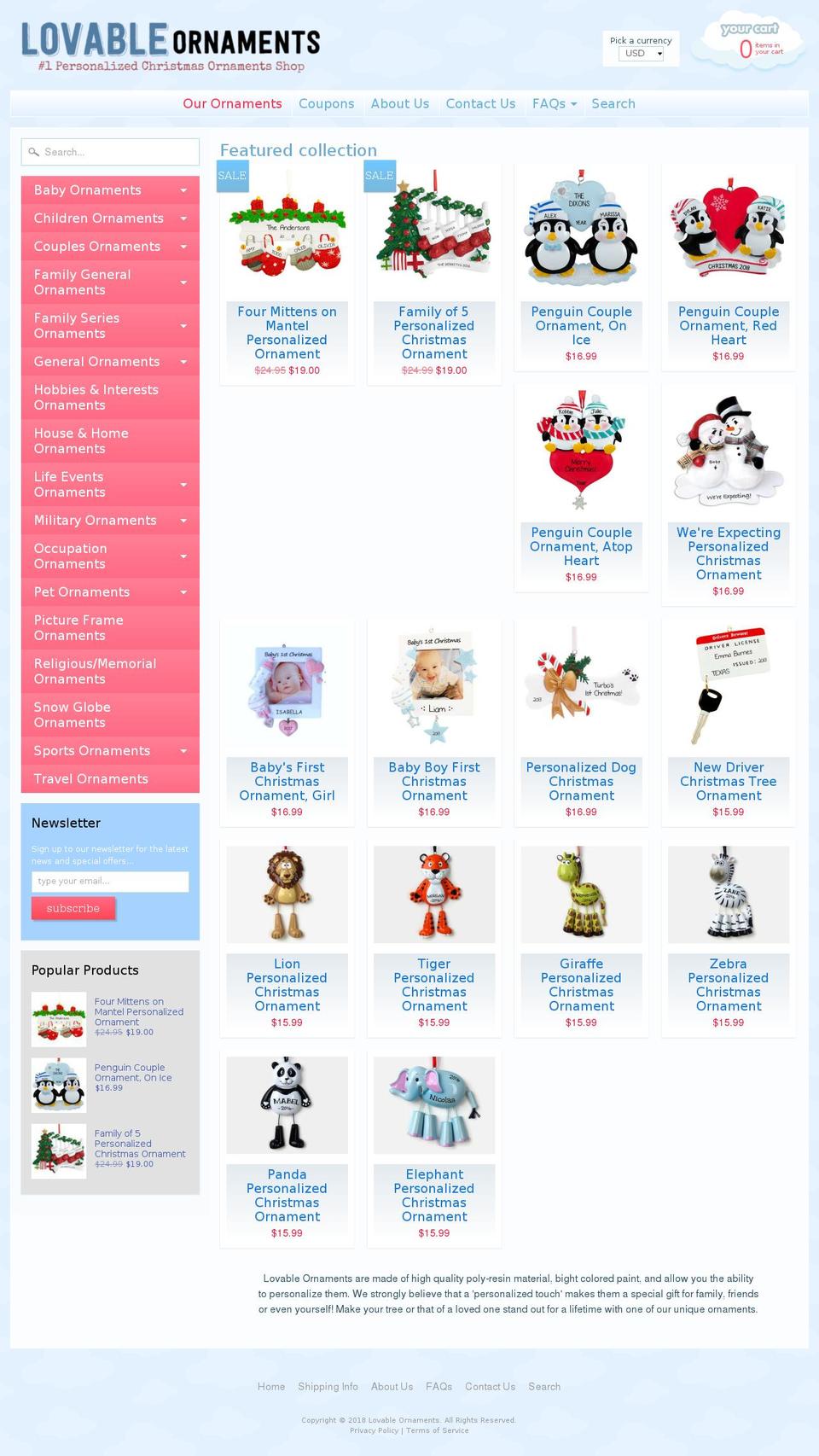 lovableornaments.com — Shopify storefront screenshot