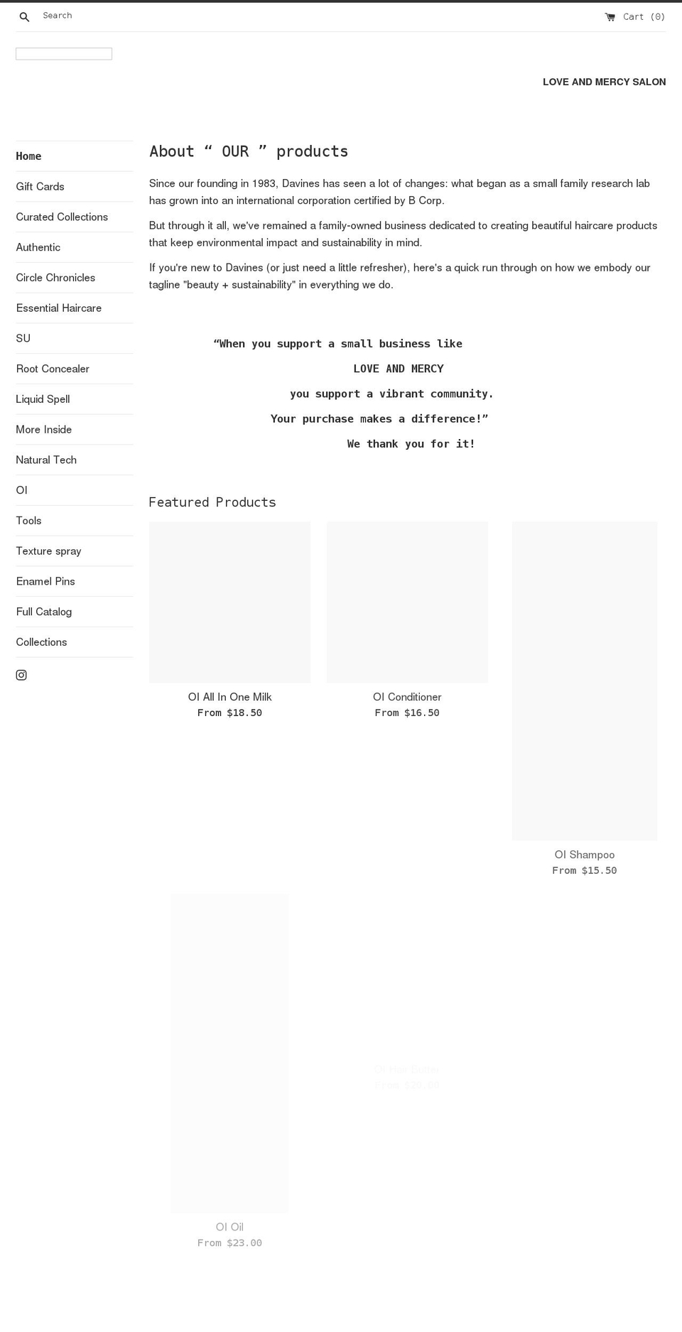 love-and-mercy-salon.myshopify.com shopify website screenshot