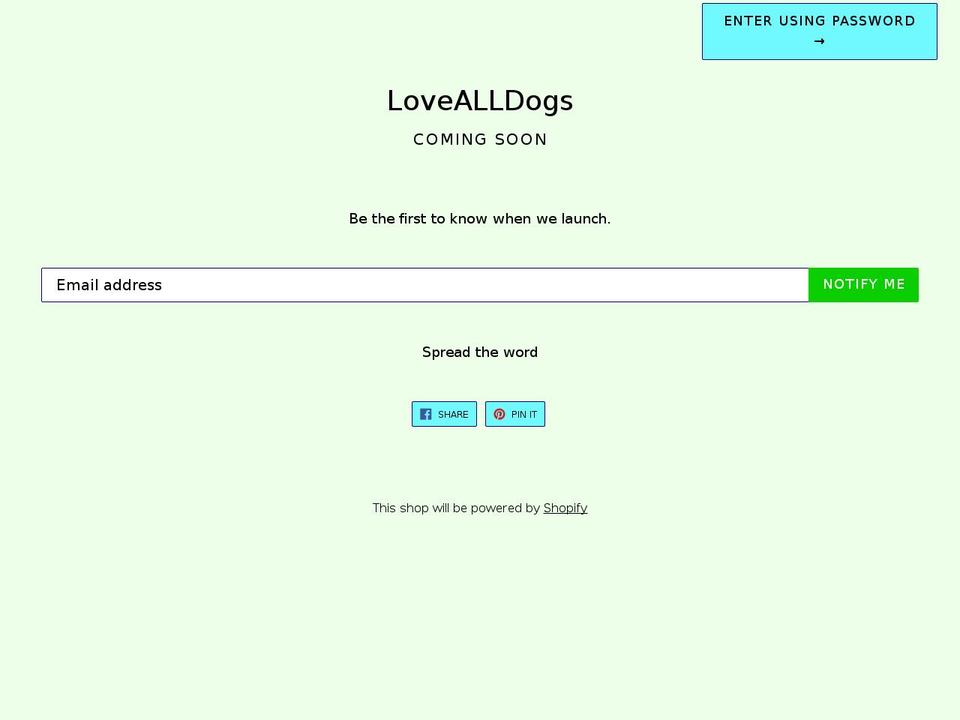 lovealldogs.biz shopify website screenshot