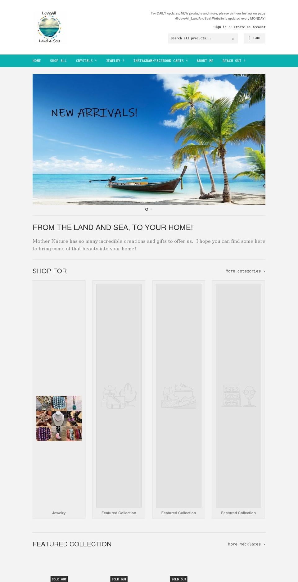 lovealllandandsea.com shopify website screenshot