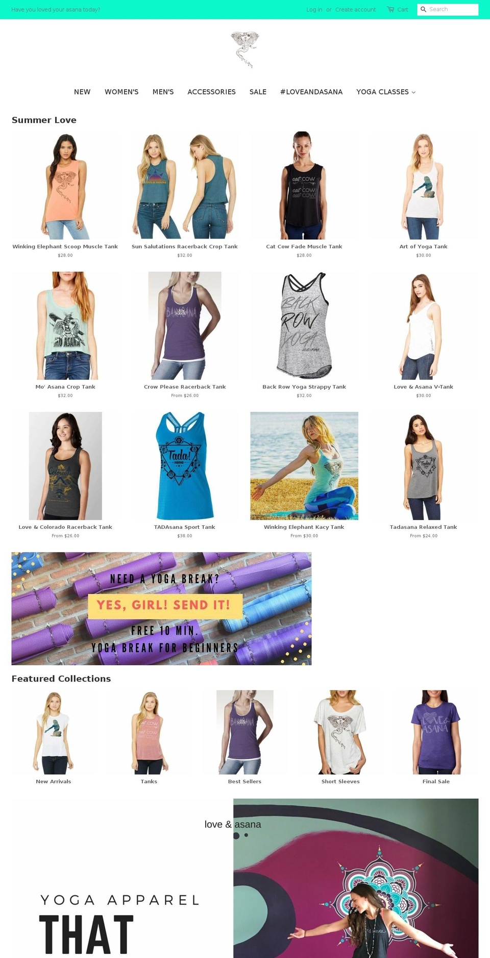 loveandasana.com shopify website screenshot