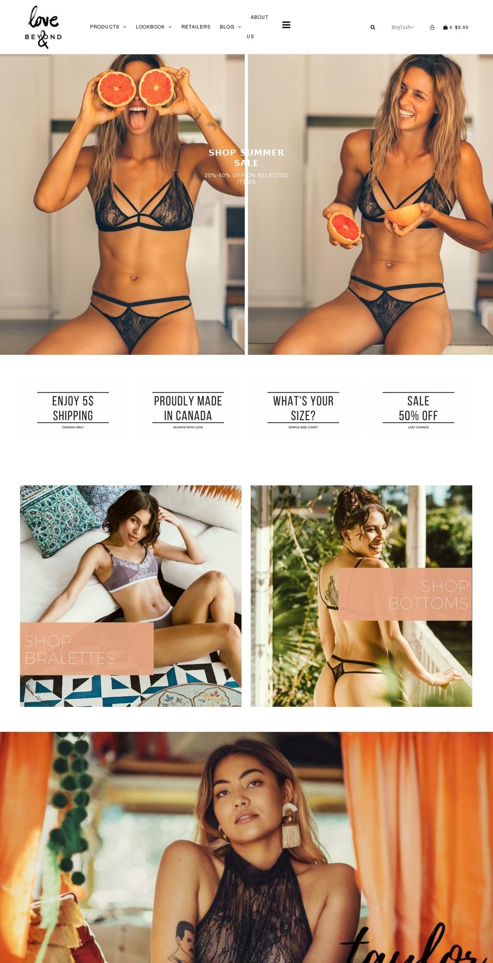 loveandbeyondlingerie.com shopify website screenshot