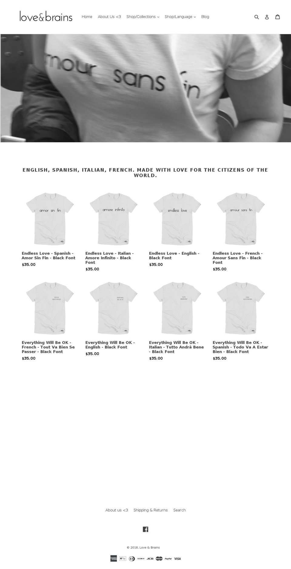 loveandbrains.com shopify website screenshot