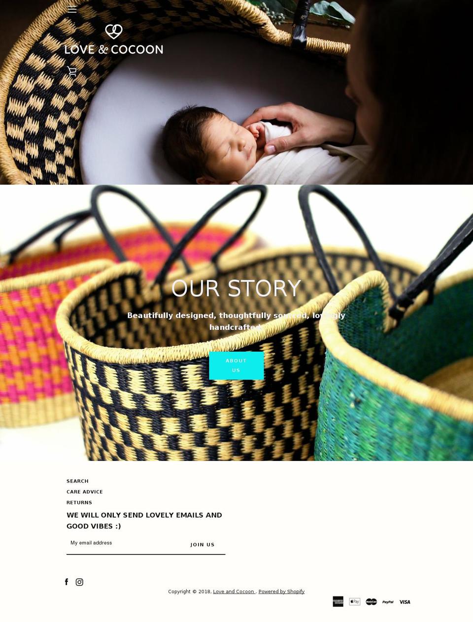 loveandcocoon.com — Shopify storefront screenshot