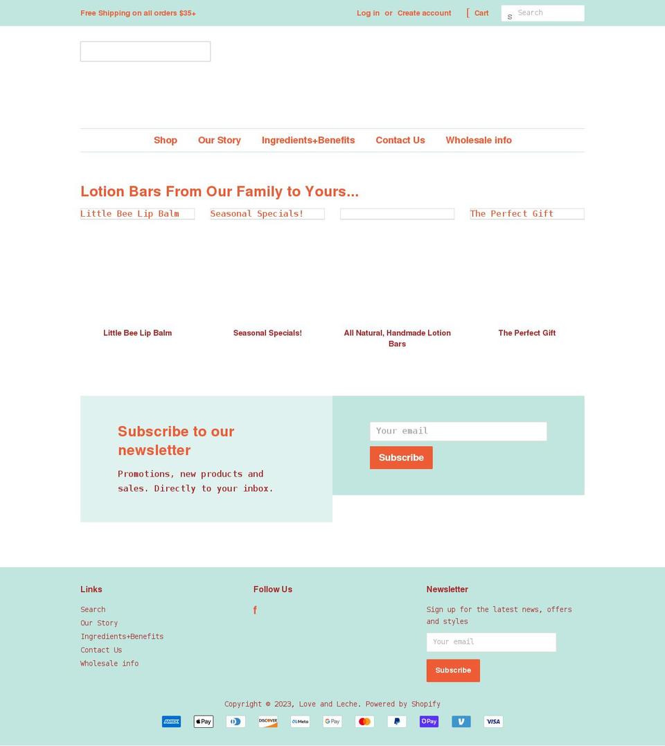 loveandleche.com shopify website screenshot