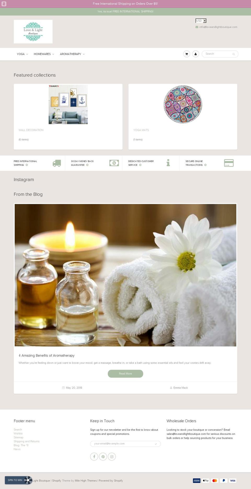 loveandlightboutique.com shopify website screenshot
