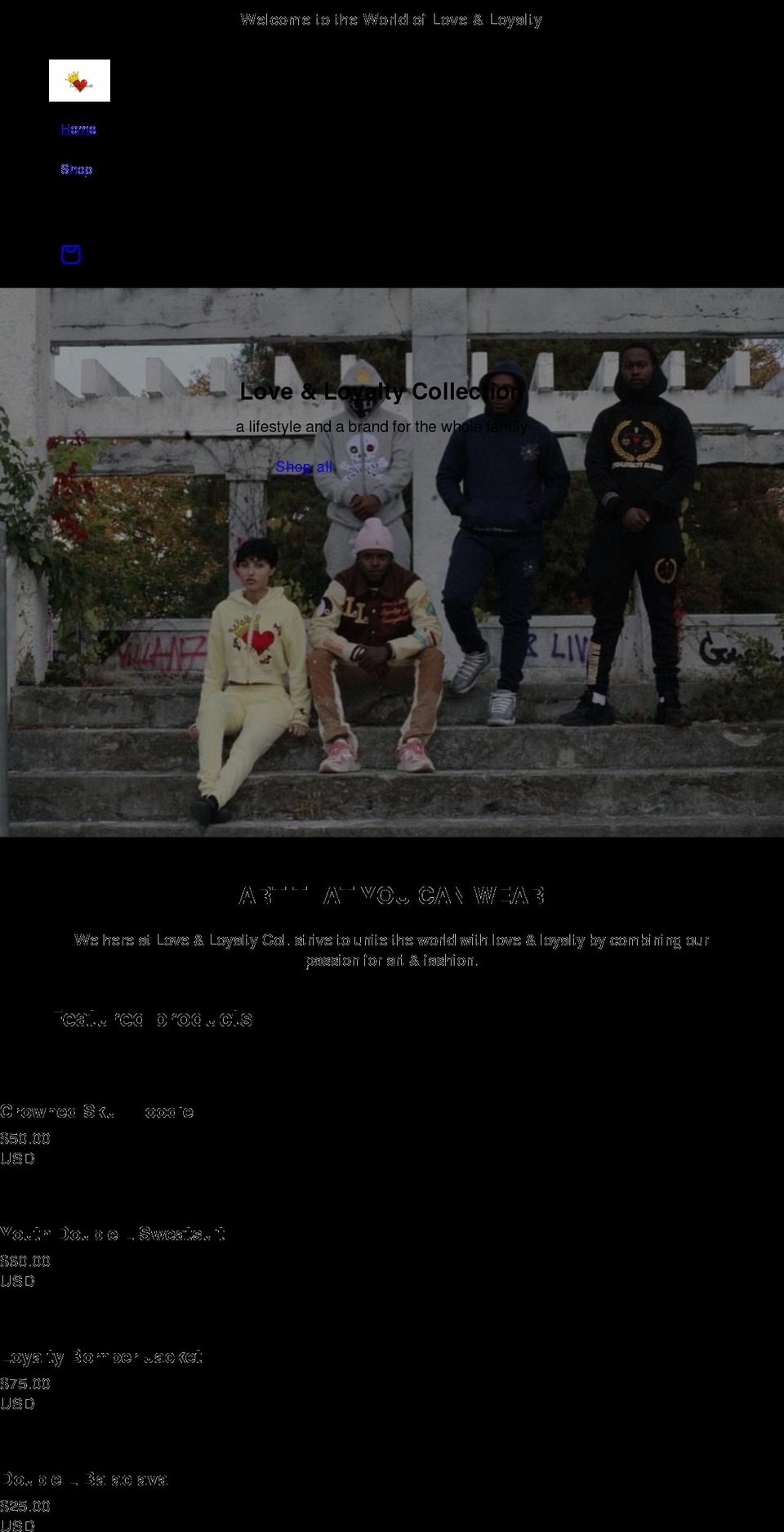 loveandloyaltycollection.com shopify website screenshot